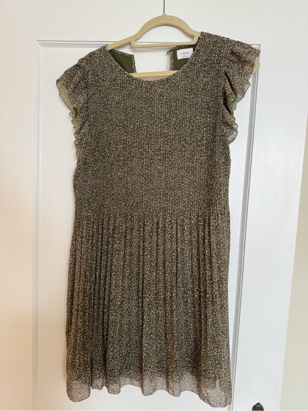 Wilfred Olive Green Flutter Sleeve Pleated Dress